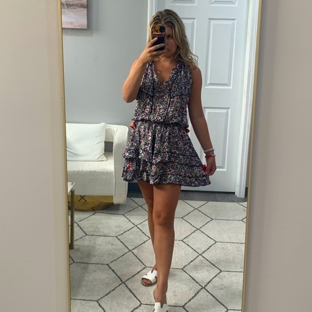 Poupette St. Barth Navy Floral Tiered Mini Dress